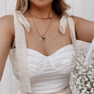 White Ribbon Tie Sleeve Sweetheart Ruched Top